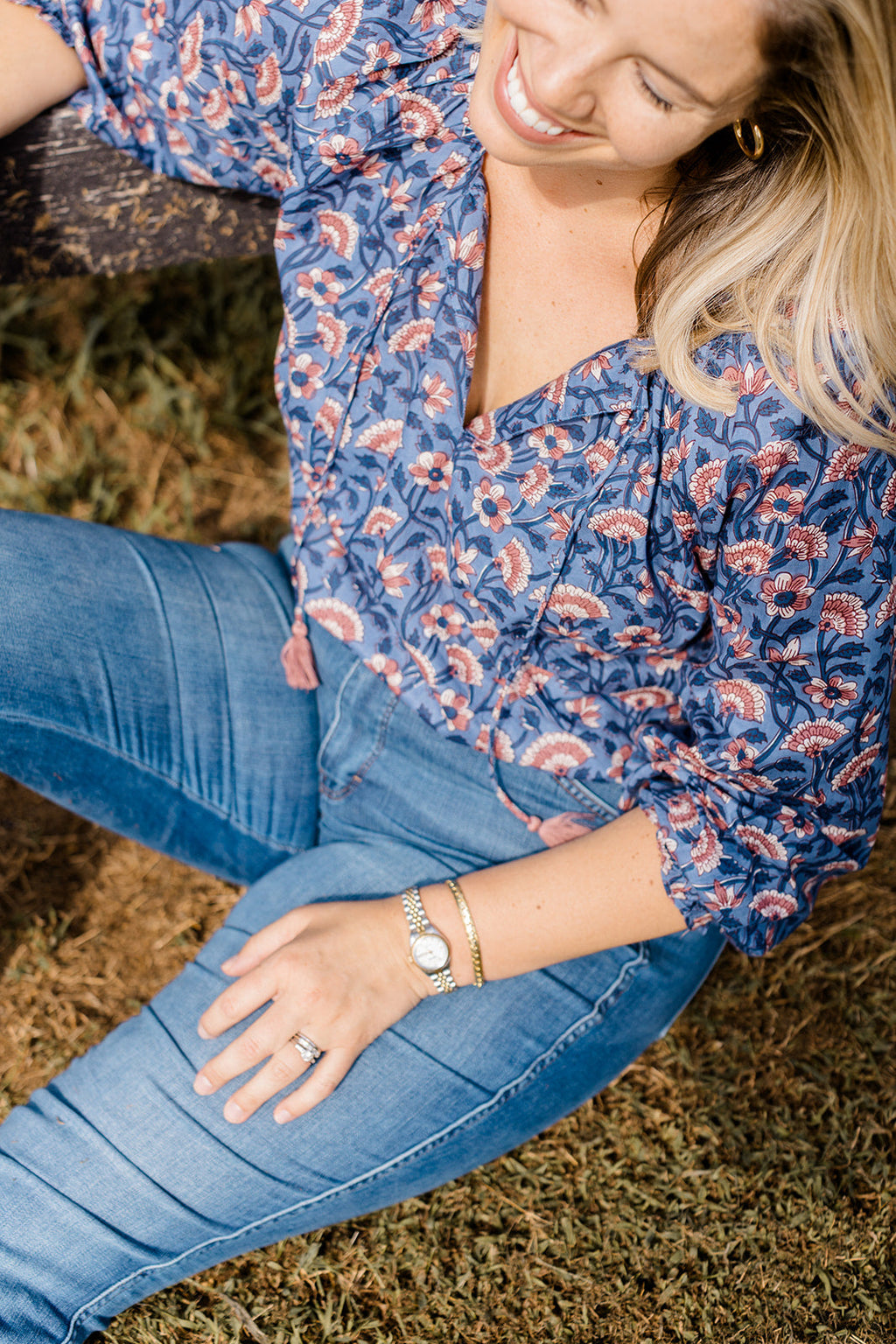 The Jess Top in Indigo Bloom