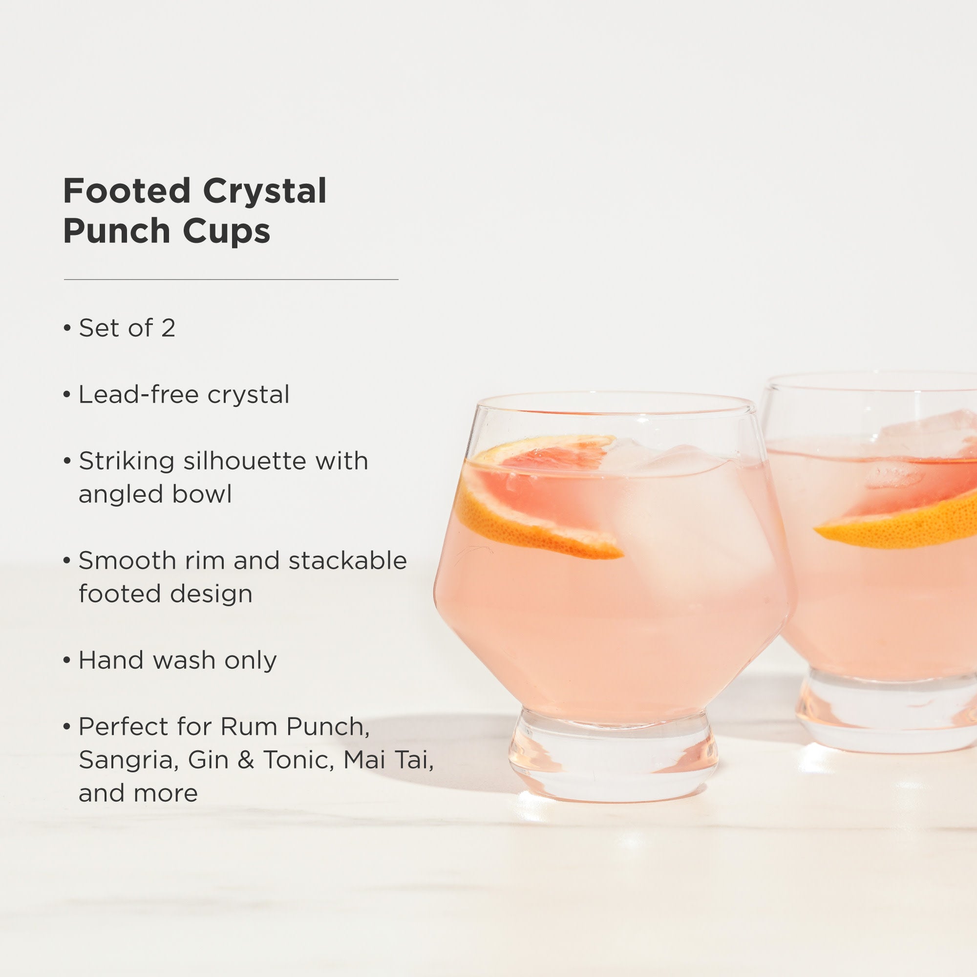Raye Footed Crystal Punch Glasses Set of 2