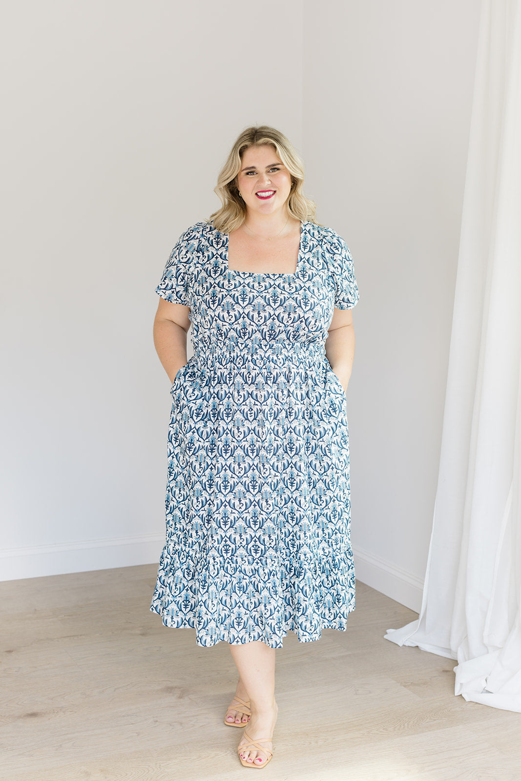 The Allison Dress in Navy Trellis