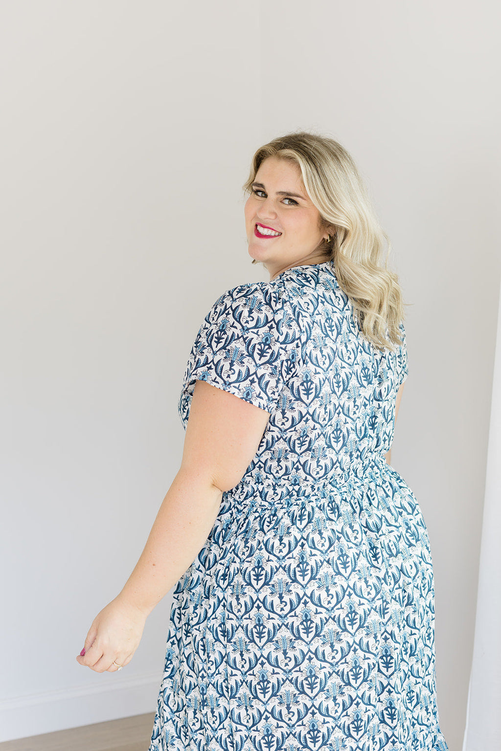 The Allison Dress in Navy Trellis