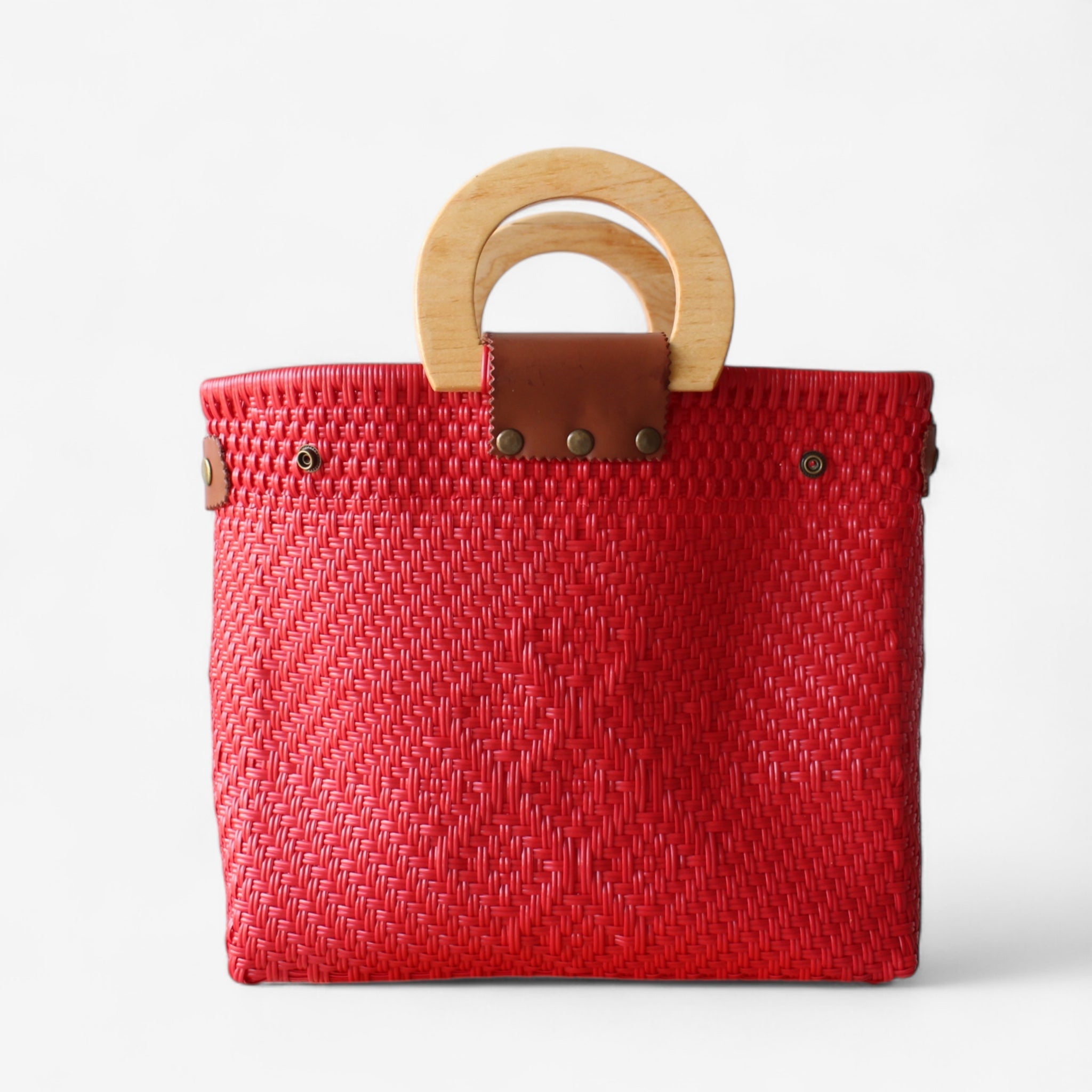 Red Mexican Tote Wood Handles