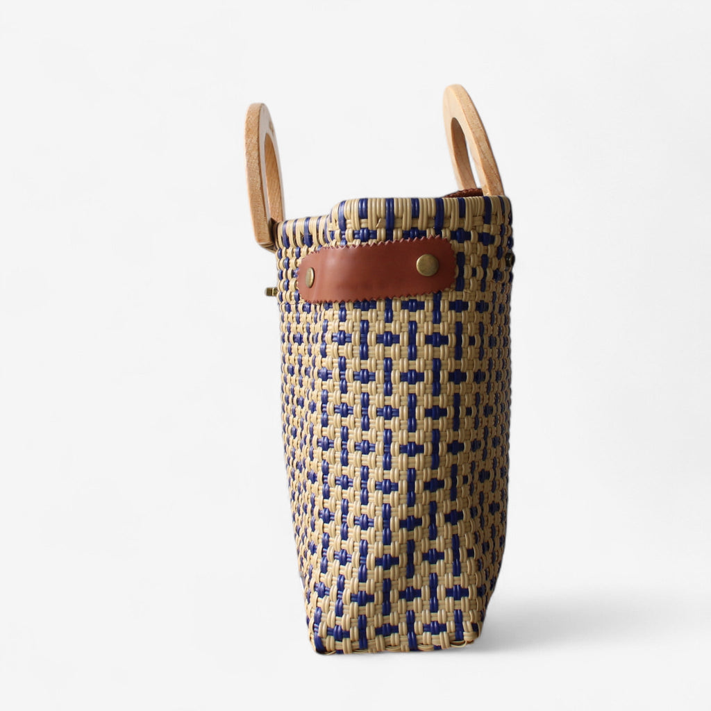 Mocha & Blue Tote Wood Handles