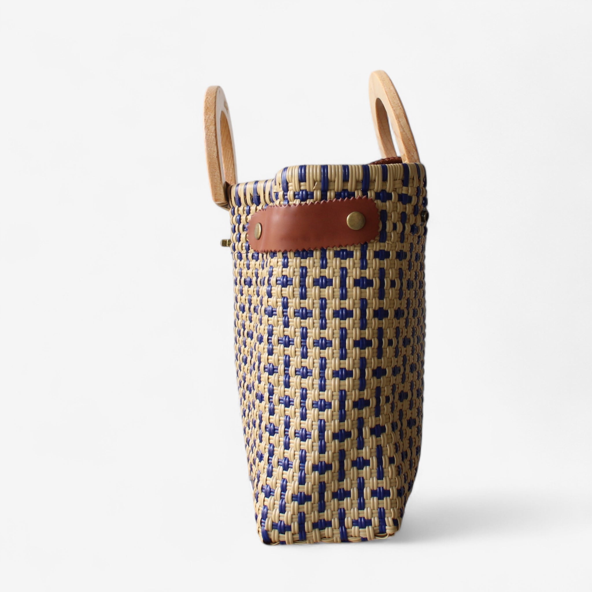 Mocha & Blue Tote Wood Handles