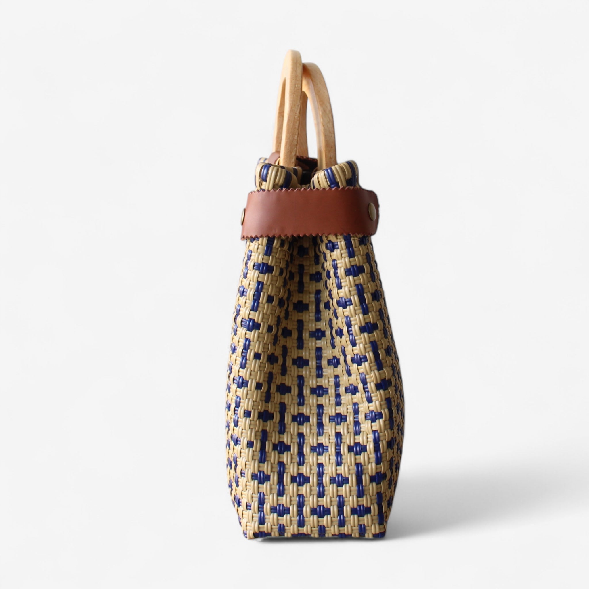 Mocha & Blue Tote Wood Handles