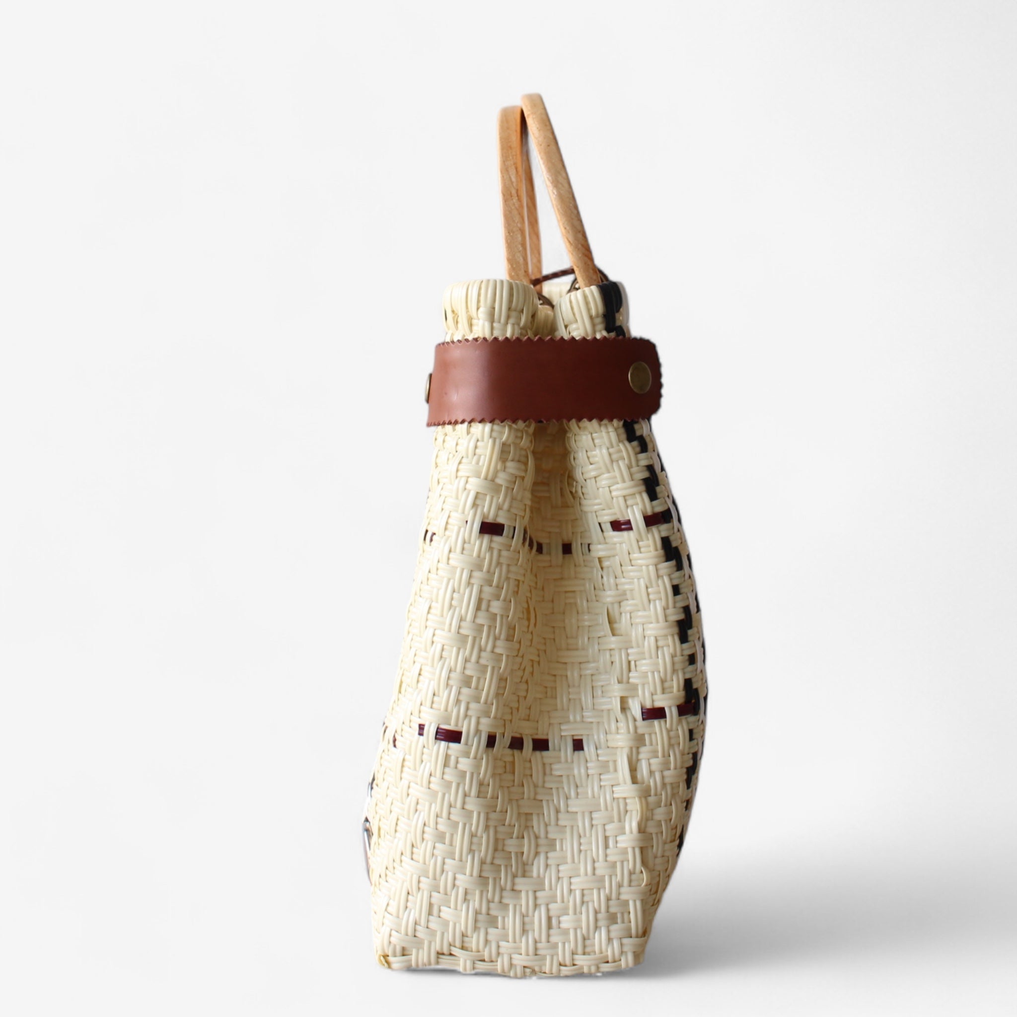 Beige, Black & Red Tote Wood Handles