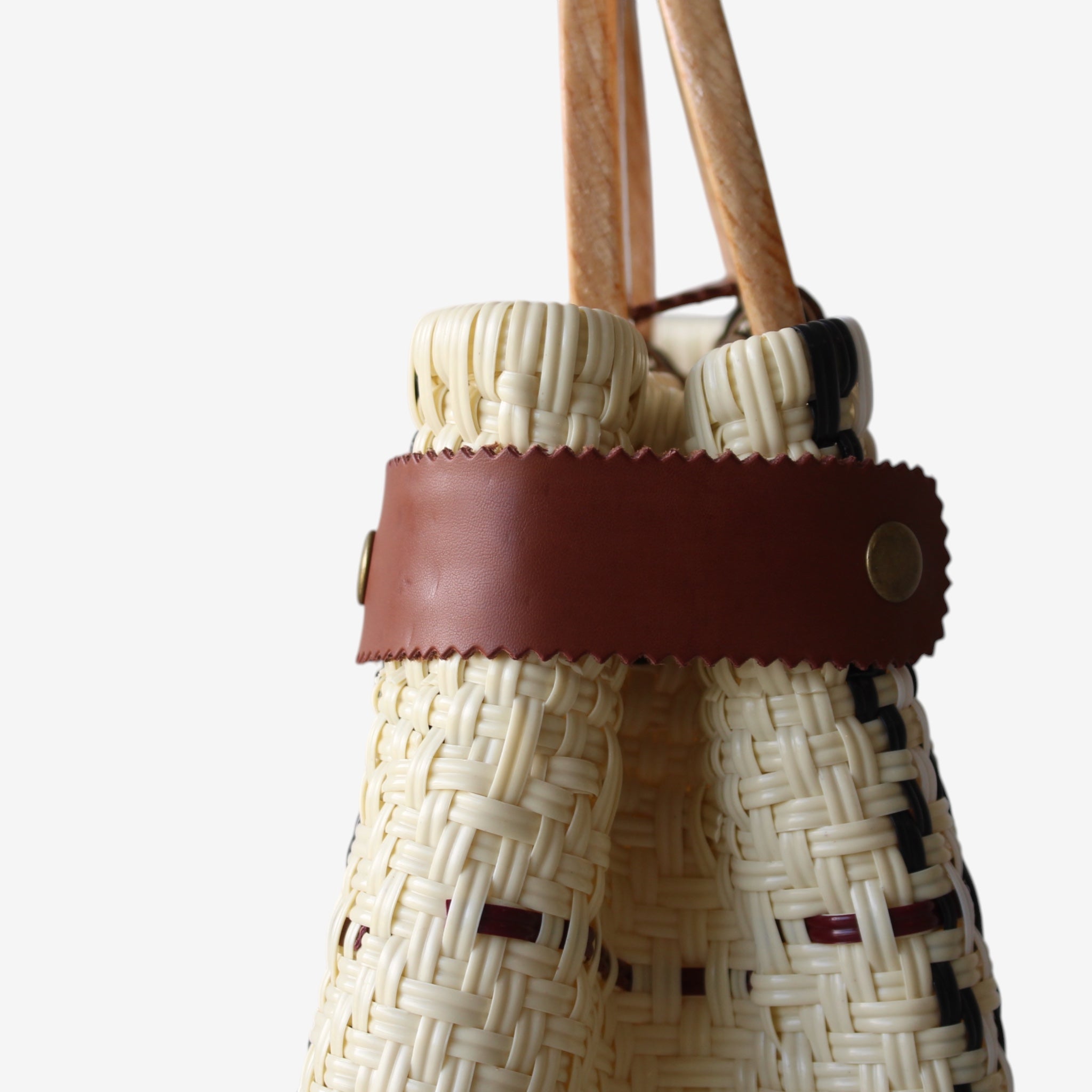 Beige, Black & Red Tote Wood Handles