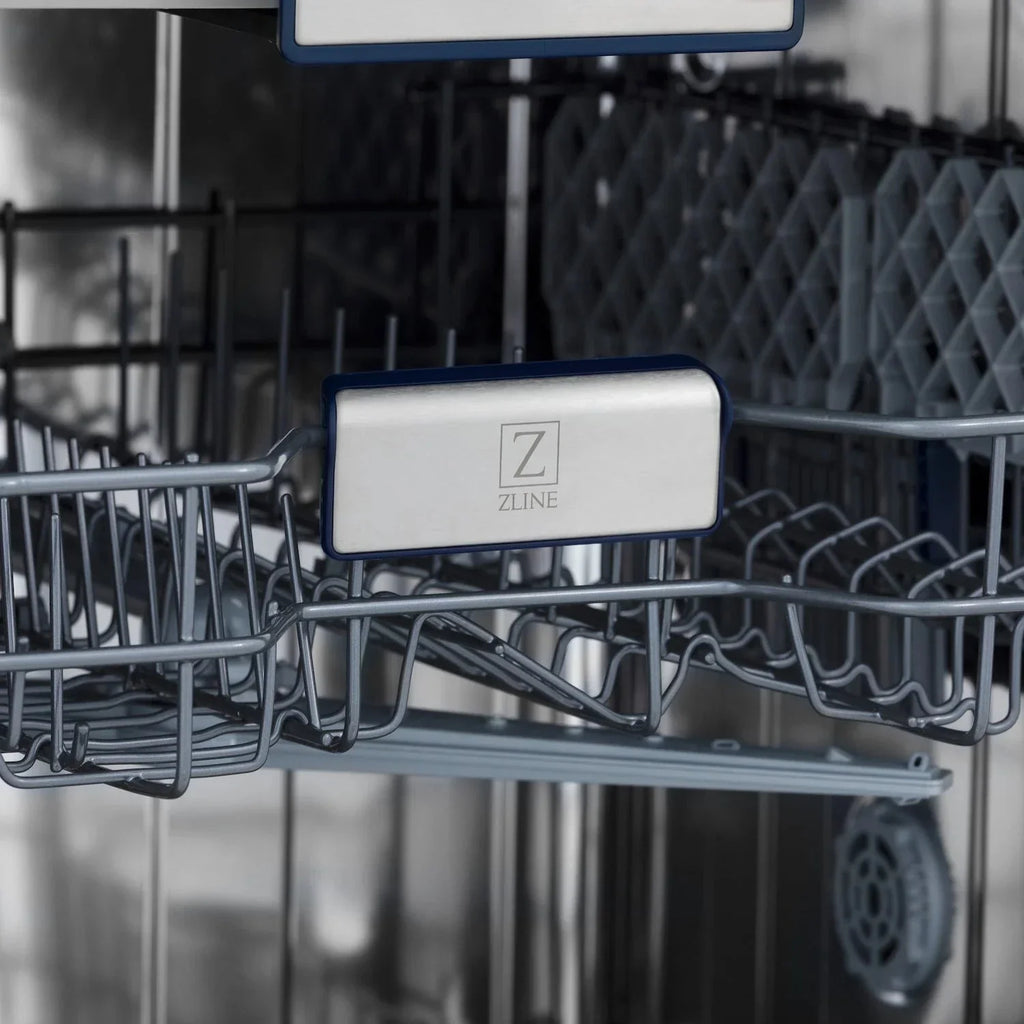 ZLINE 24" Autograph Dishwasher, White Door, Black Handle, DWVZ-WM-24-MB