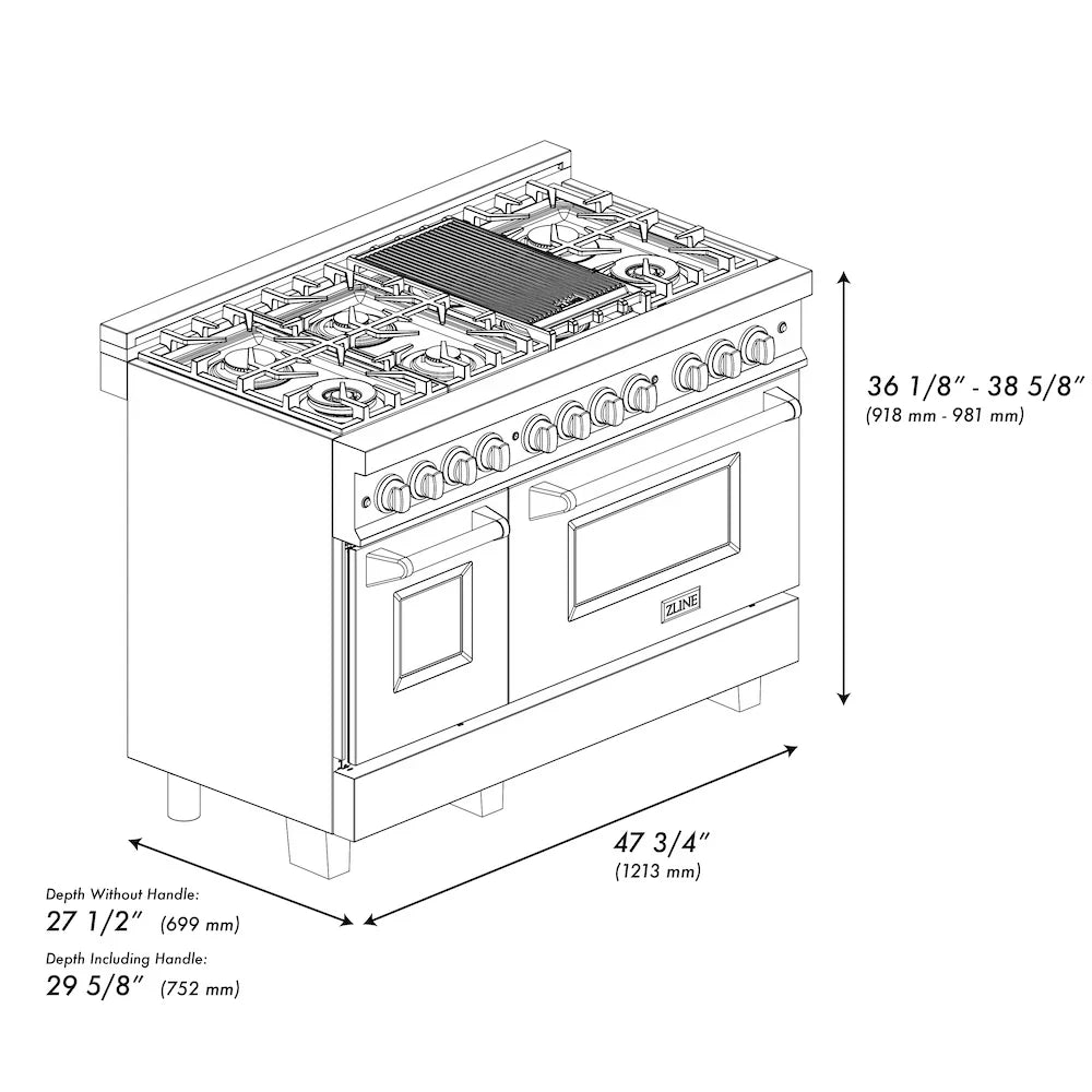 ZLINE 48" Bundle Range RAS-BLM-48 & Range Hood 8654BLM-48, 2KP-RASBLMRH48