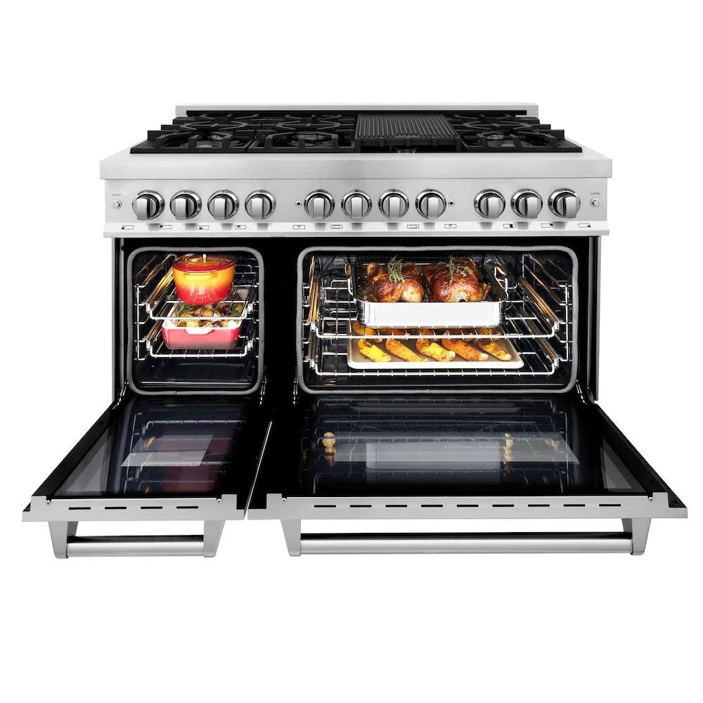 ZLINE Kitchen Package Refrigerator, Range , Range Hood , Microwave, Dishwasher 5KPR-RARH48-MWDWV