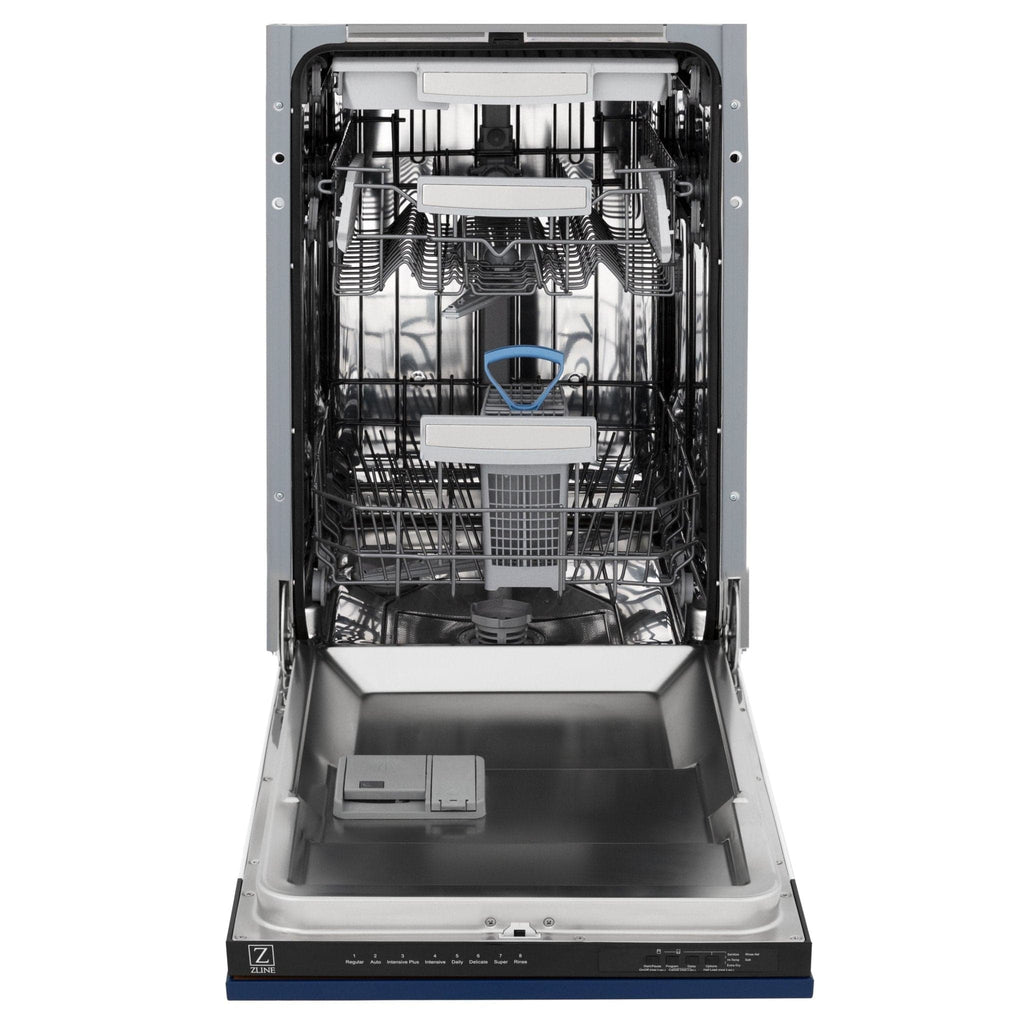 ZLINE 18" Dishwasher in Blue gloss panel, Stainless Tub, DWV-BG-18