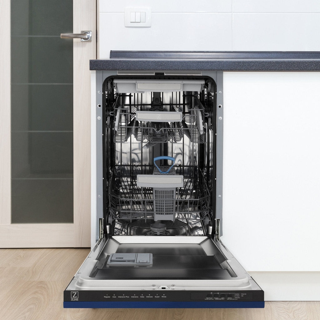 ZLINE 18" Dishwasher in Blue gloss panel, Stainless Tub, DWV-BG-18