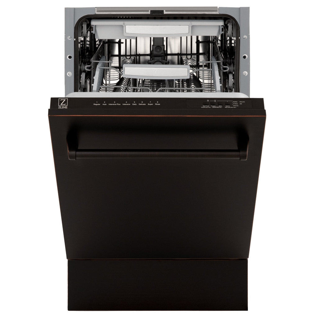 ZLINE 18" Dishwasher, Oil Rubbed Bronze panel, Stainless Tub, DWV-ORB-18