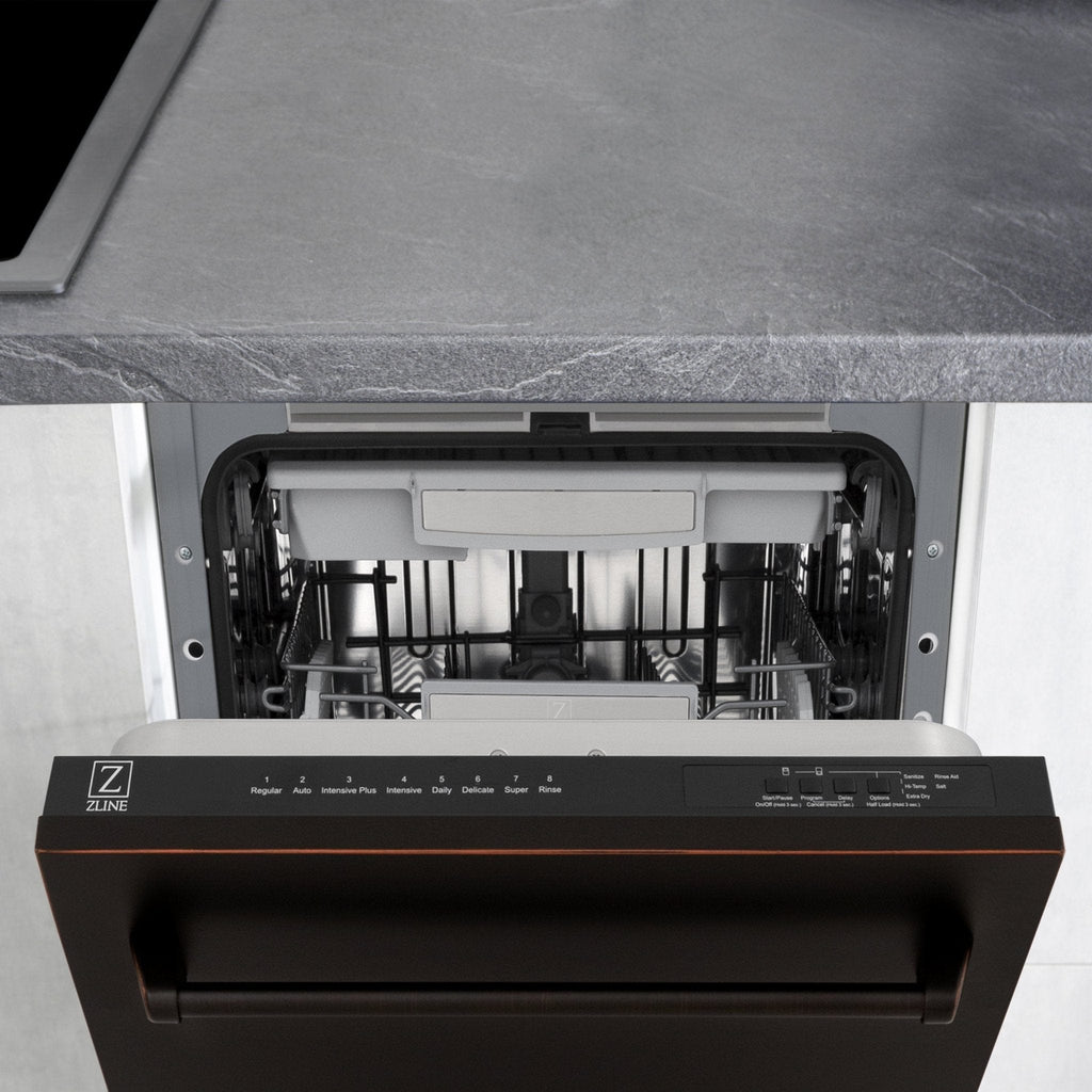 ZLINE 18" Dishwasher, Oil Rubbed Bronze panel, Stainless Tub, DWV-ORB-18