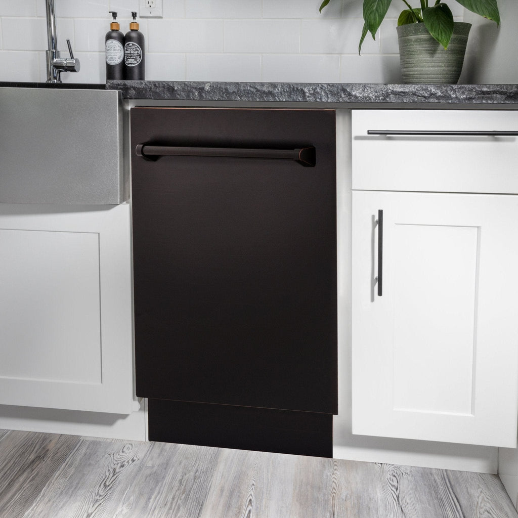 ZLINE 18" Dishwasher, Oil Rubbed Bronze panel, Stainless Tub, DWV-ORB-18