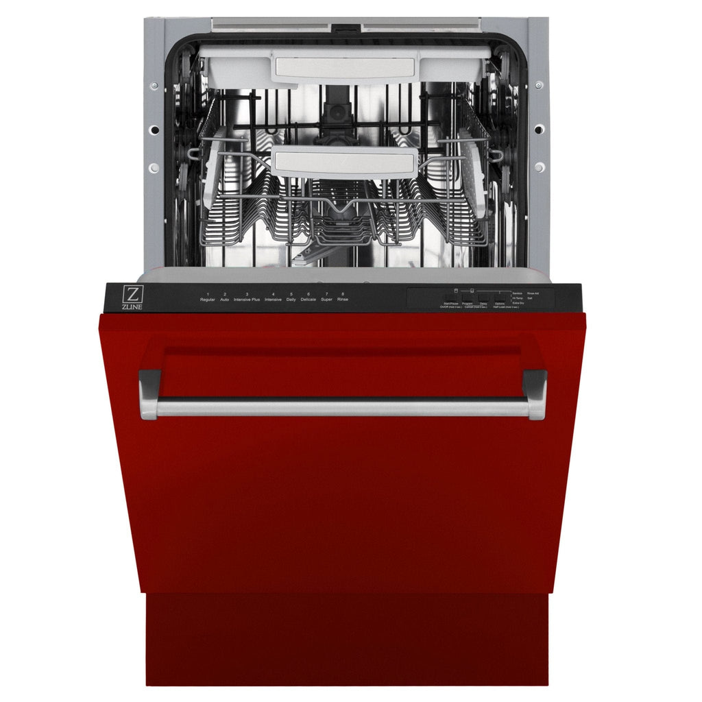 ZLINE 18" Dishwasher, Red Gloss panel, Stainless Tub, DWV-RG-18