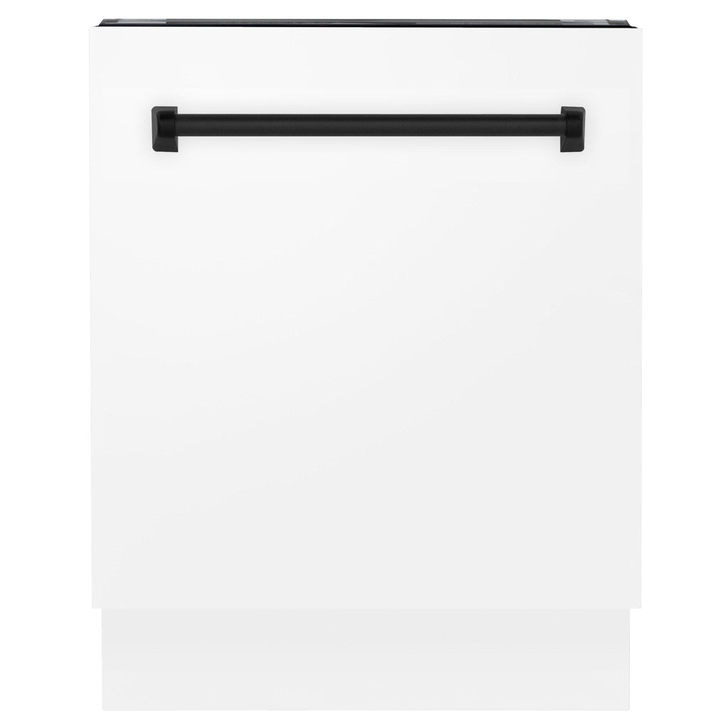 ZLINE 24" Autograph Dishwasher, White Door, Black Handle, DWVZ-WM-24-MB
