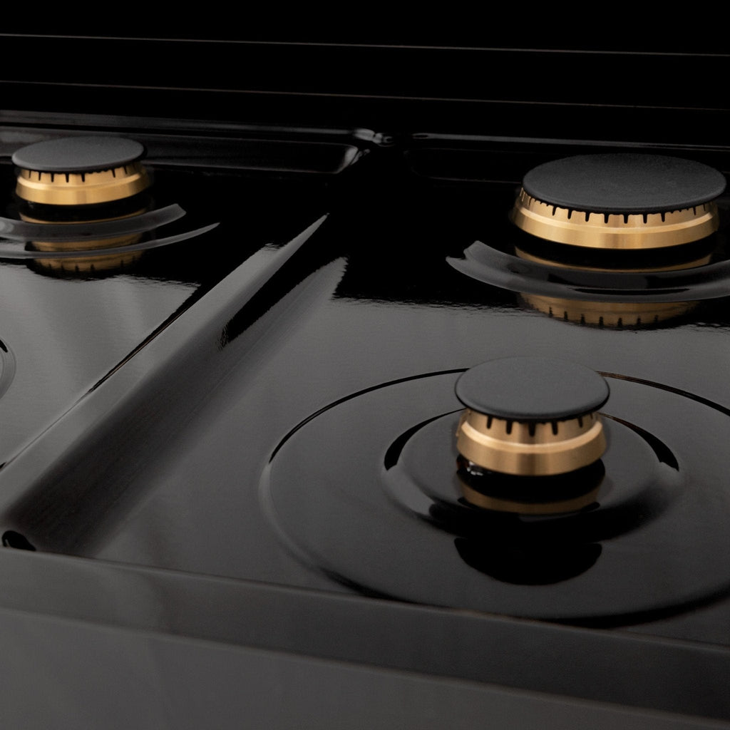 ZLINE 24" Autograph Dual Fuel Range Black Stainless, Bronze RABZ-24-CB