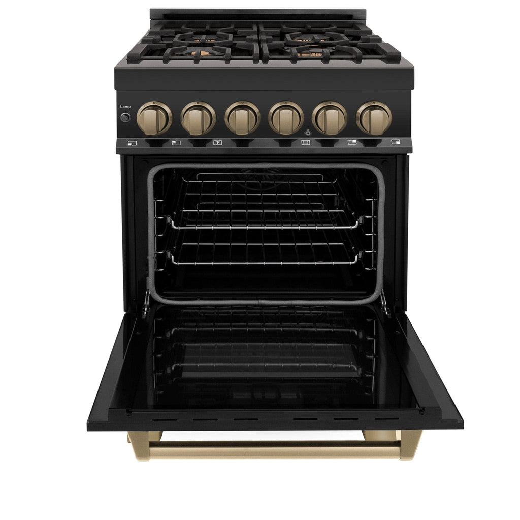 ZLINE 24" Autograph Dual Fuel Range Black Stainless, Bronze RABZ-24-CB