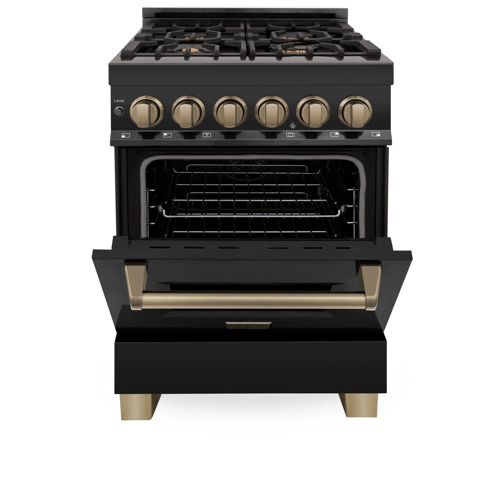 ZLINE 24" Autograph Dual Fuel Range Black Stainless, Bronze RABZ-24-CB