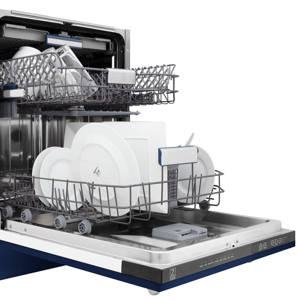 ZLINE 24" Dishwasher in Blue gloss panel, Stainless Tub, DWV-BG-24