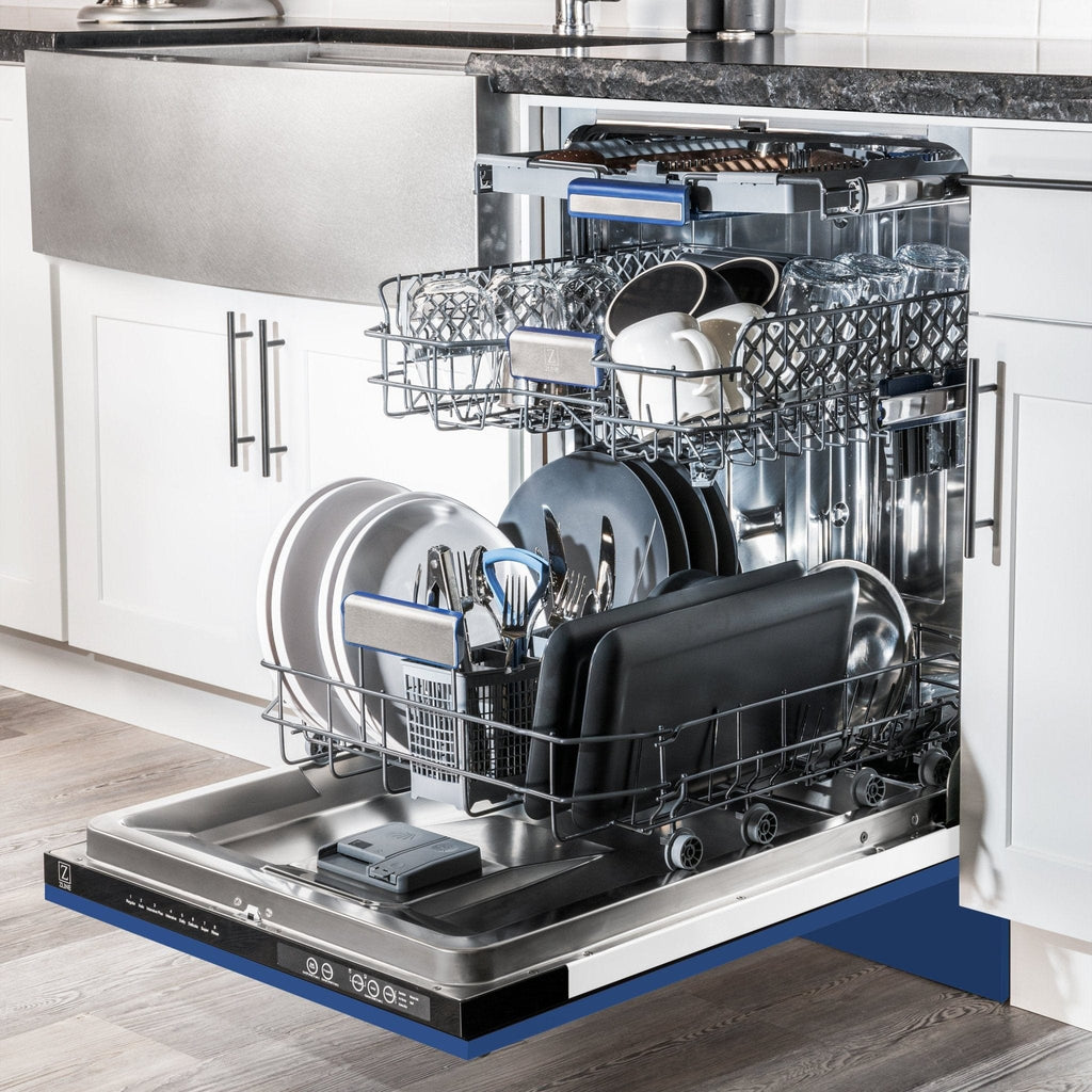 ZLINE 24" Dishwasher in Blue Matte panel, Stainless Tub, DWV-BM-24