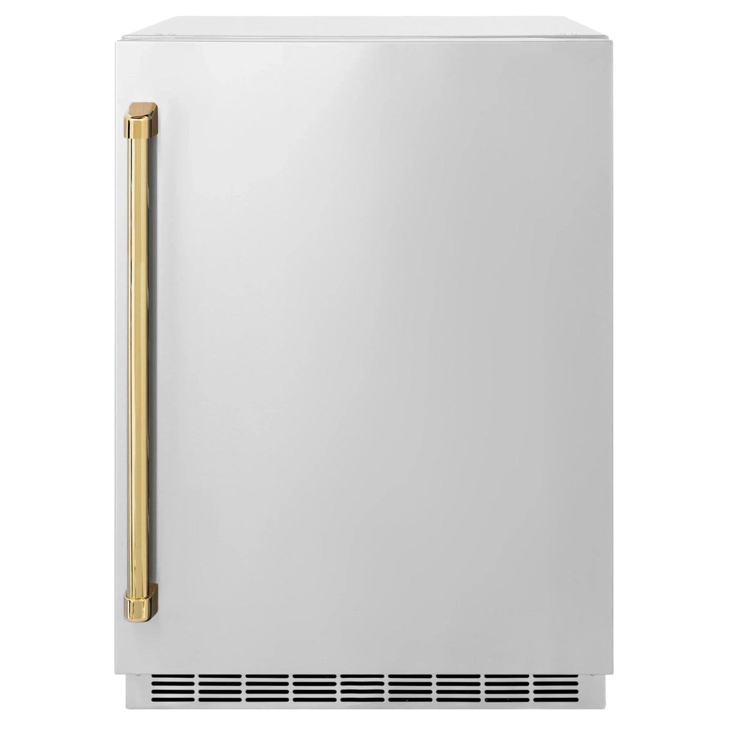 ZLINE 24 in. Touchstone Beverage Fridge, Solid Stainless Door, Polished Gold Handle RBSOZ-ST-24-G