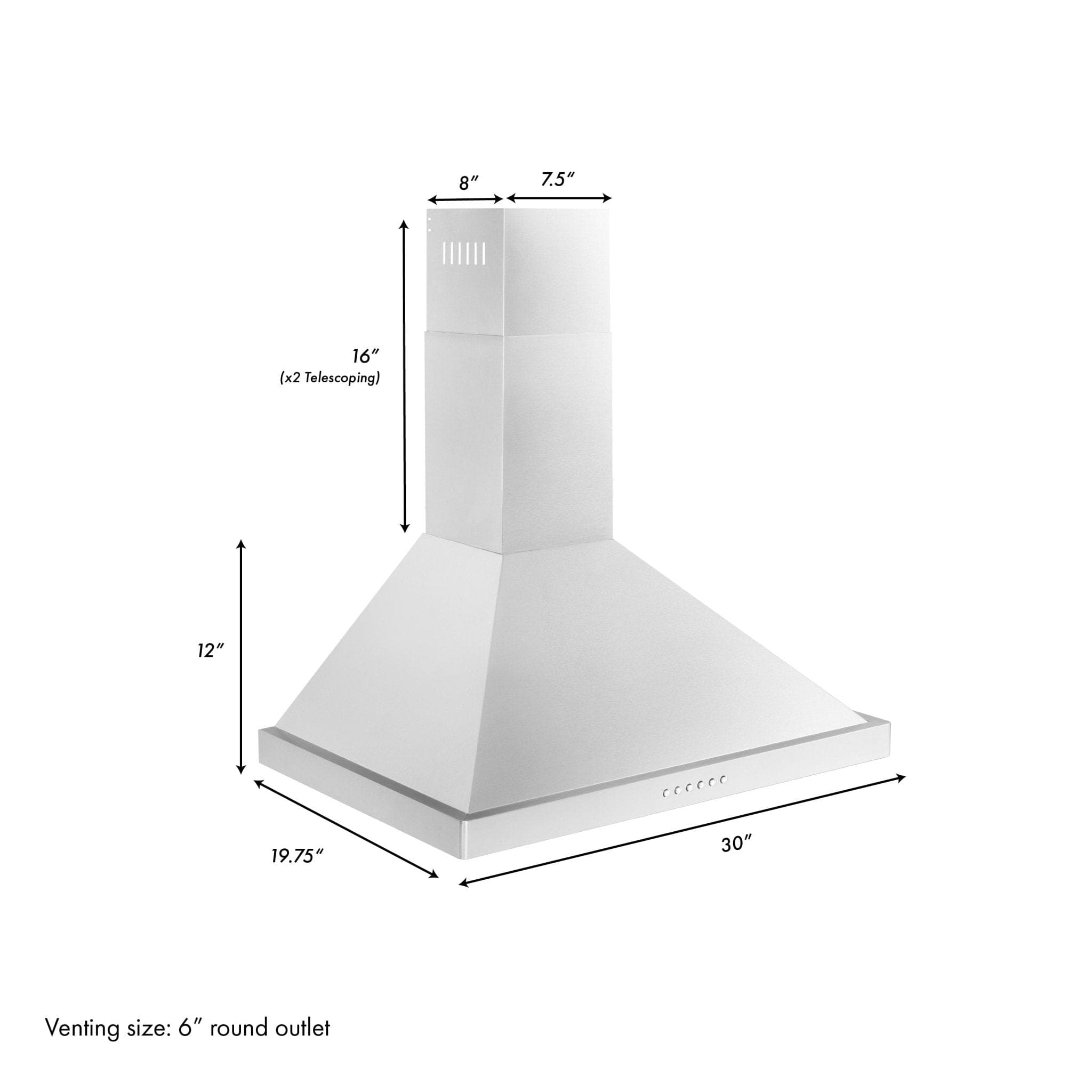 ZLINE 30" Alpine Series Wall Range Hood, Stainless, ALP10WL-30