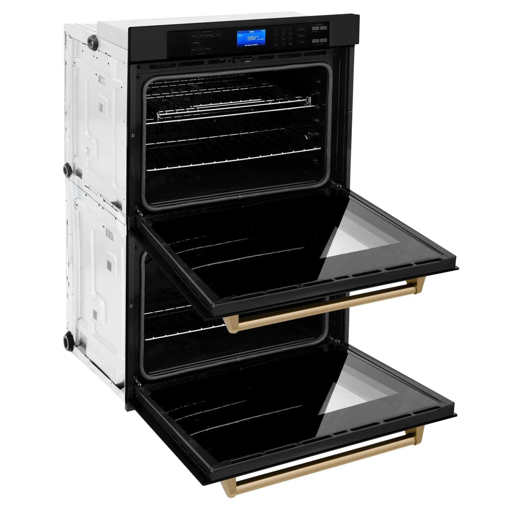 ZLINE 30" Autograph Double Wall Oven with Self Clean and True Convection in Black Stainless Steel Champagne Bronze AWDZ-30-BS-CB