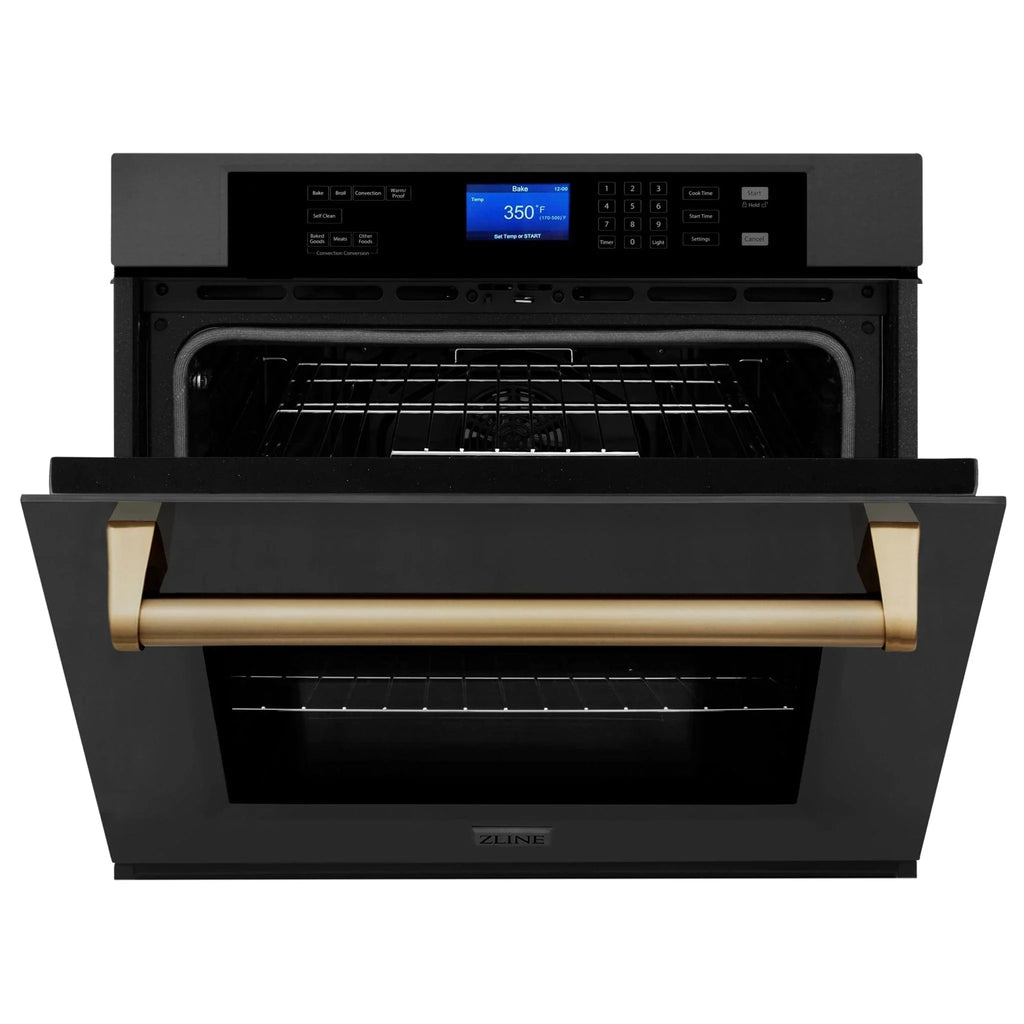 ZLINE 30" Autograph Single Wall Oven with Self Clean and True Convection in Black Stainless Steel Champagne Bronze AWSZ-30-BS-CB