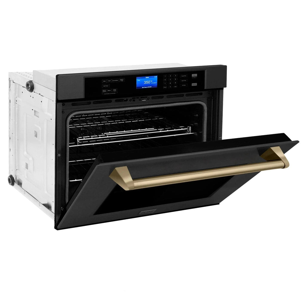 ZLINE 30" Autograph Single Wall Oven with Self Clean and True Convection in Black Stainless Steel Champagne Bronze AWSZ-30-BS-CB