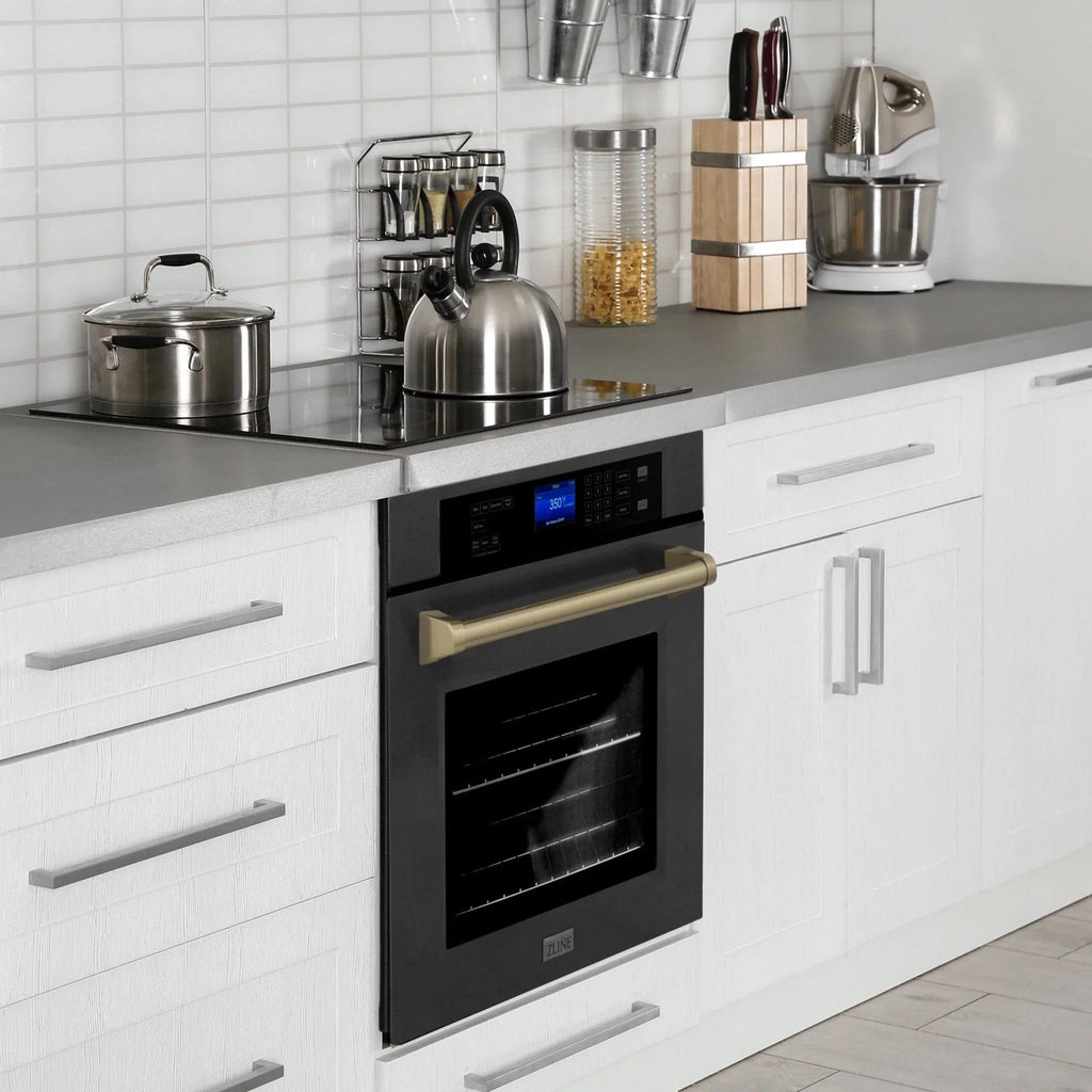 ZLINE 30" Autograph Single Wall Oven with Self Clean and True Convection in Black Stainless Steel Champagne Bronze AWSZ-30-BS-CB