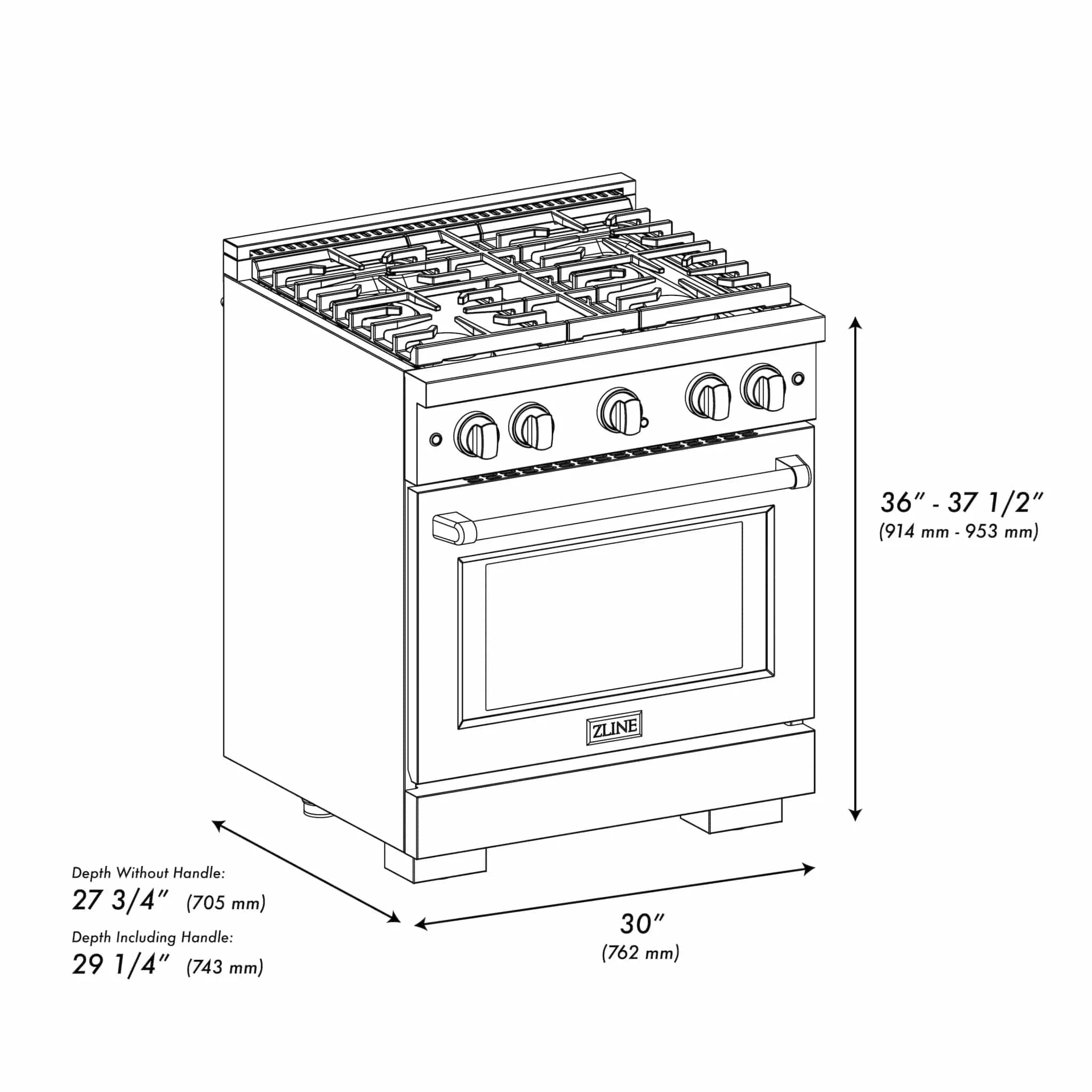 ZLINE 30 In. Gas Range, Stainless Steel w/ Brass Burners, SGR-BR-30