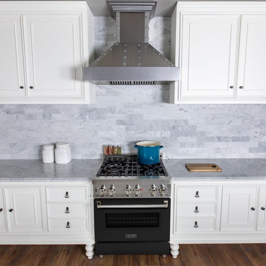 ZLINE 30" Professional Dual Fuel Range with Black Matte Door, RA-BLM-30