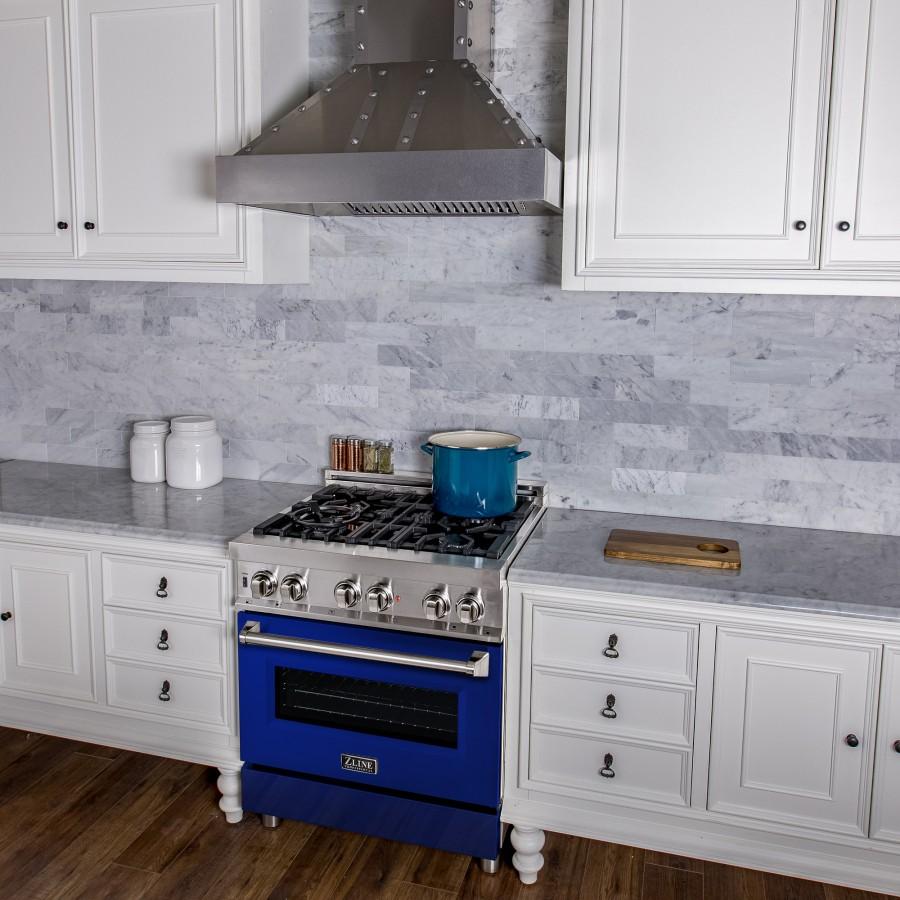 ZLINE 30" Professional Dual Fuel Range with Blue Gloss Door, RA-BG-30