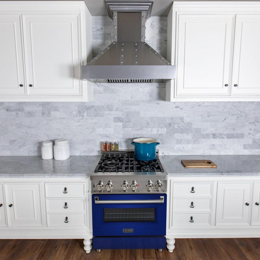 ZLINE 30" Professional Dual Fuel Range with Blue Gloss Door, RA-BG-30
