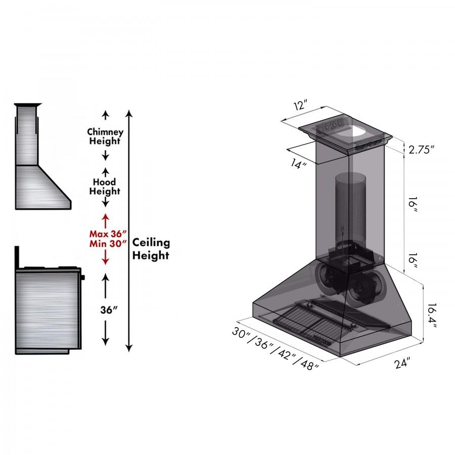 ZLINE 30" Professional Wall Range Hood, Built-in CrownSound® Bluetooth Speakers, 667CRN-BT-30