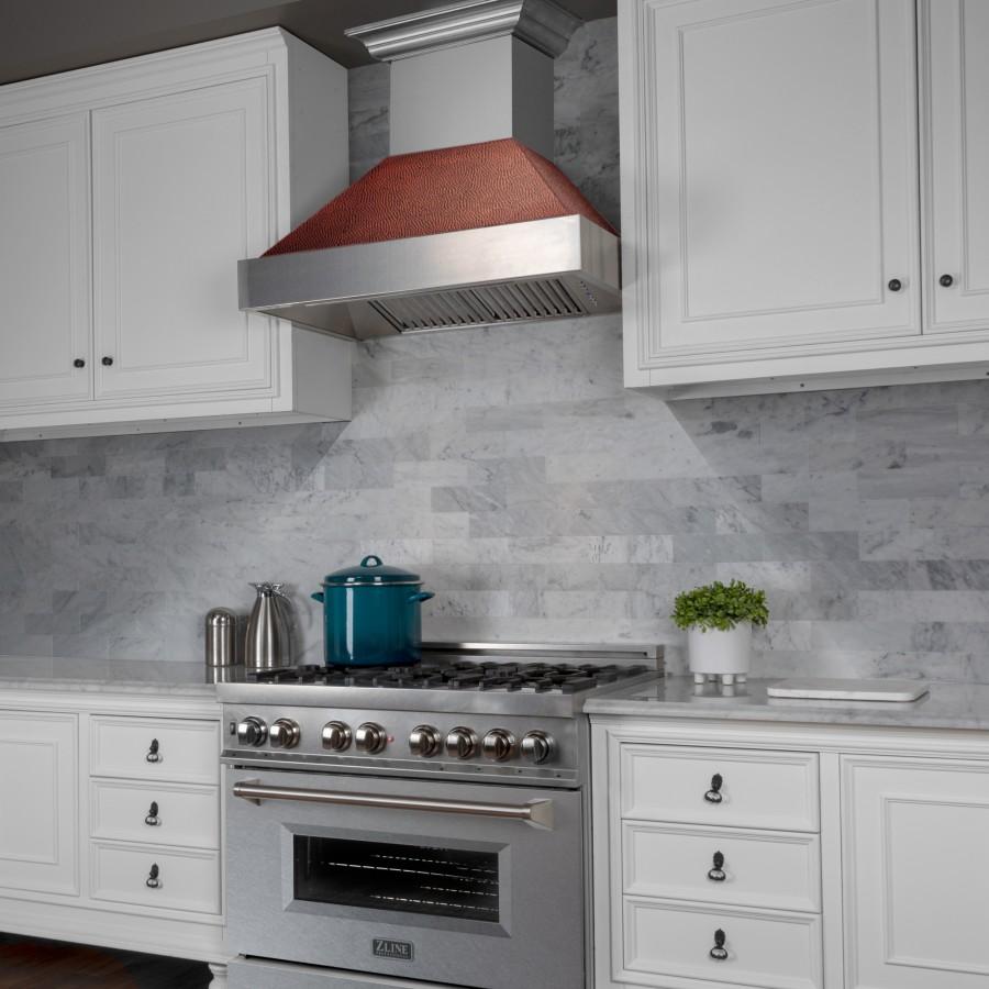 ZLINE 30" Snow Finish Wall Range Hood, Hammered Copper Shell, 8654HH-30