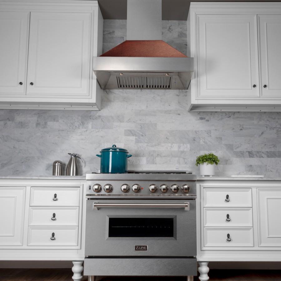 ZLINE 30" Snow Finish Wall Range Hood, Hammered Copper Shell, 8654HH-30
