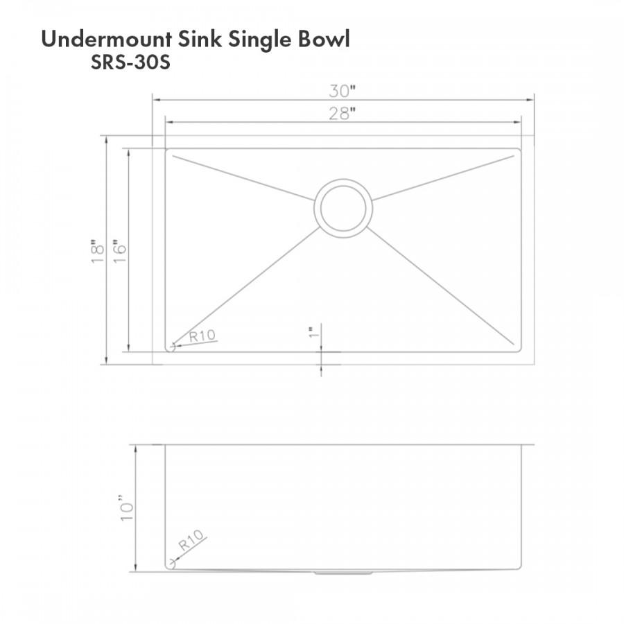 ZLINE 30" Undermount Single Bowl Sink DuraSnow Stainless Steel, SRS-30S