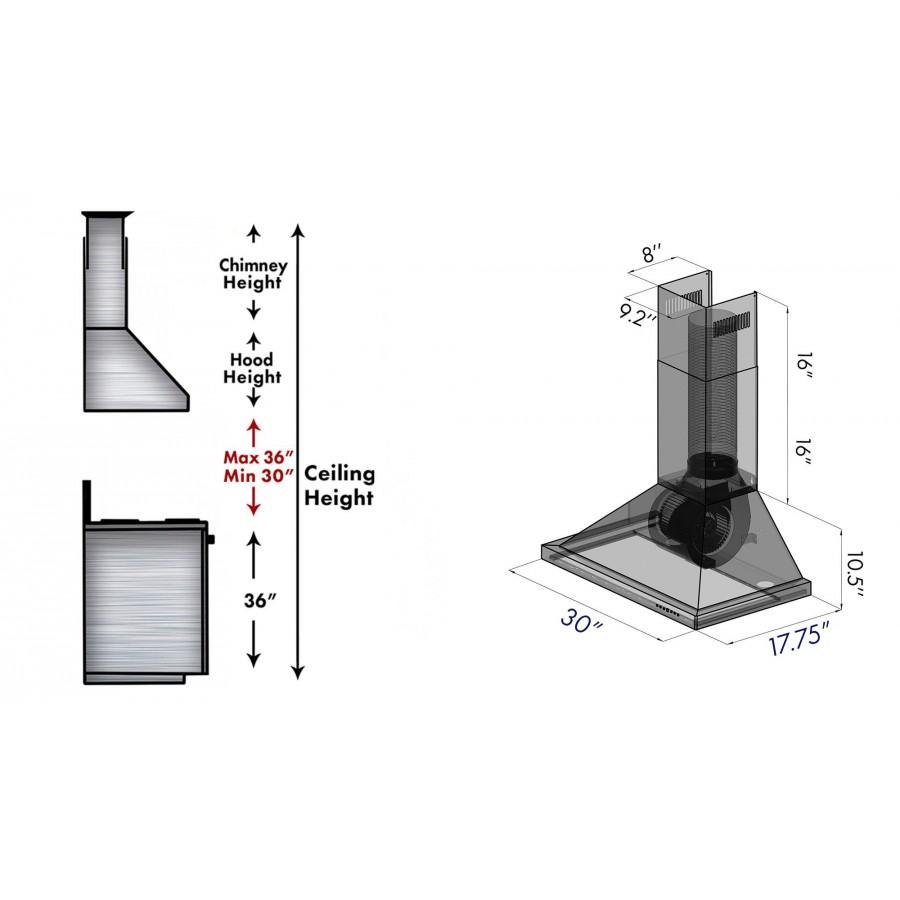 ZLINE 30" Wall Range Hood in Black Stainless Steel, BSKBN-30