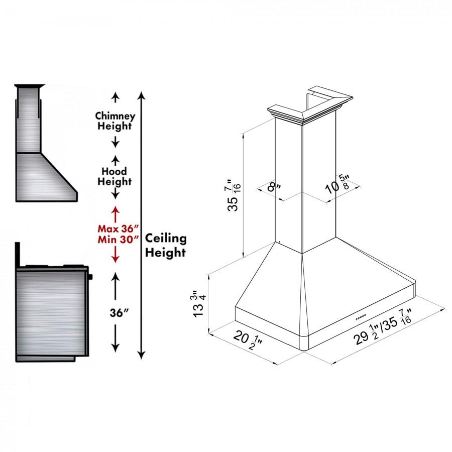 ZLINE 30" Wall Range Hood, Snow Finished, Stainless Steel, 8KF2S-30