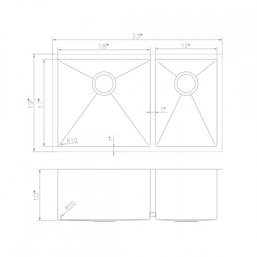 ZLINE 33" Undermount Double Bowl Sink in Stainless Steel, SR60D-33