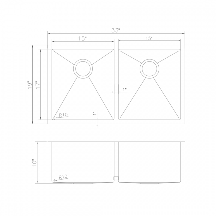 ZLINE 33" Undermount Double Bowl Sink, Stainless Steel, SR50D-33