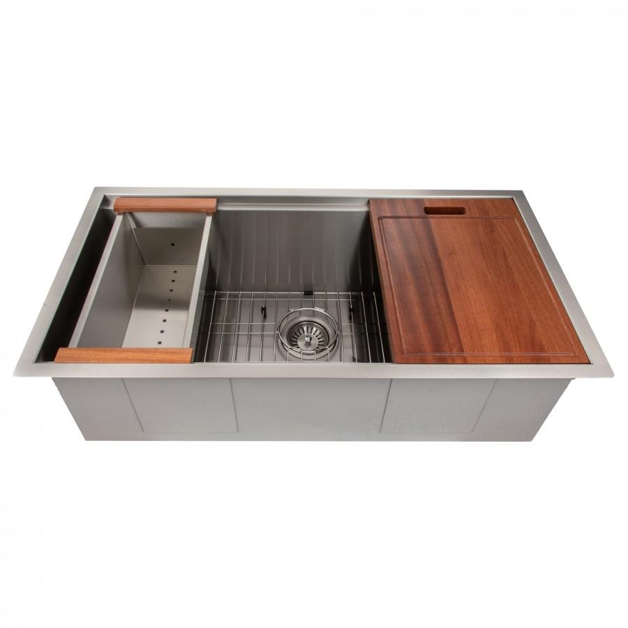ZLINE 33" Undermount Single Bowl Ledge Sink, Stainless with Accessories, SLS-33