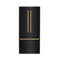 ZLINE 36" Autograph 19.6 cu. ft. 3-Door French Door Fridge Water/Ice Dispenser Black Stainless Steel Champagne Bronze Accents RBIVZ-BS-36-CB