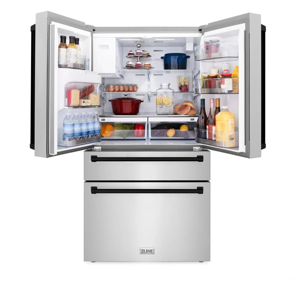 ZLINE 36" Autograph 21.6 cu. ft French Door Refrigerator with Ice Maker in Fingerprint Resistant Stainless Steel RFMZ-W-36-MB