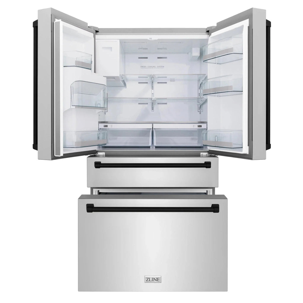 ZLINE 36" Autograph 21.6 cu. ft French Door Refrigerator with Ice Maker in Fingerprint Resistant Stainless Steel RFMZ-W-36-MB