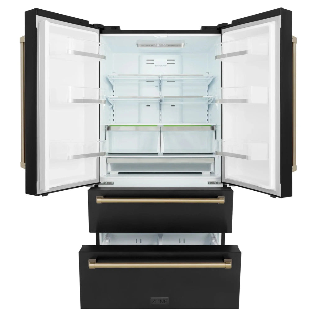 ZLINE 36" Autograph 22.5 cu. ft French Door Refrigerator with Ice Maker in  Black Stainless Steel RFMZ-36-BS-CB