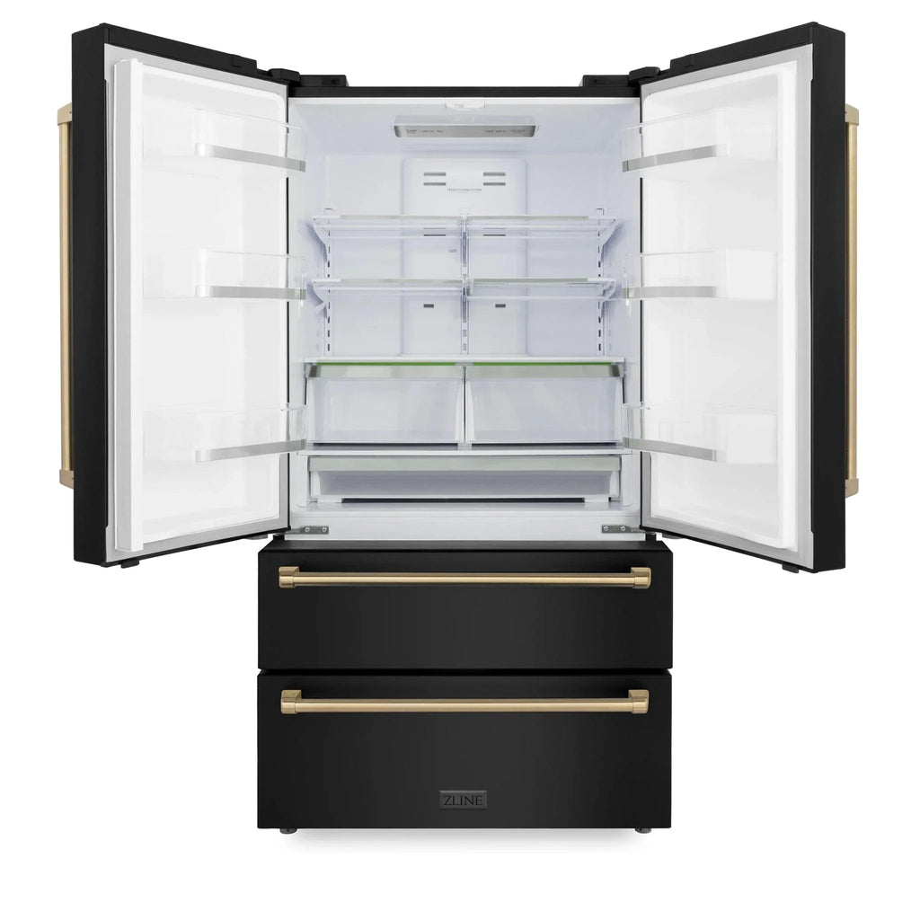 ZLINE 36" Autograph 22.5 cu. ft French Door Refrigerator with Ice Maker in  Black Stainless Steel RFMZ-36-BS-CB