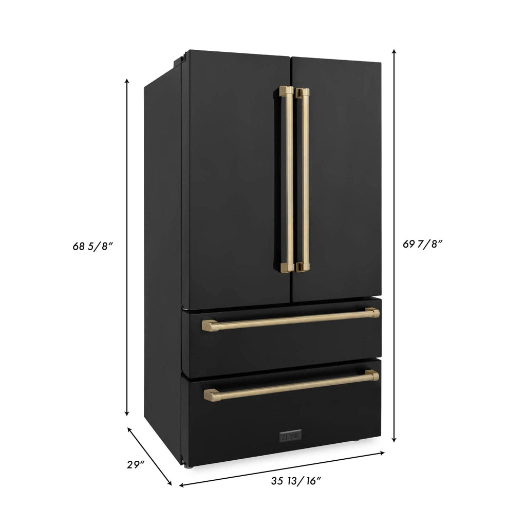 ZLINE 36" Autograph 22.5 cu. ft French Door Refrigerator with Ice Maker in  Black Stainless Steel RFMZ-36-BS-CB
